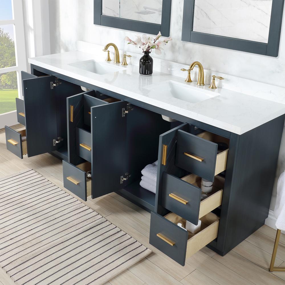 84" Double Bathroom Vanity Set in Classic Blue without Mirror. Picture 11