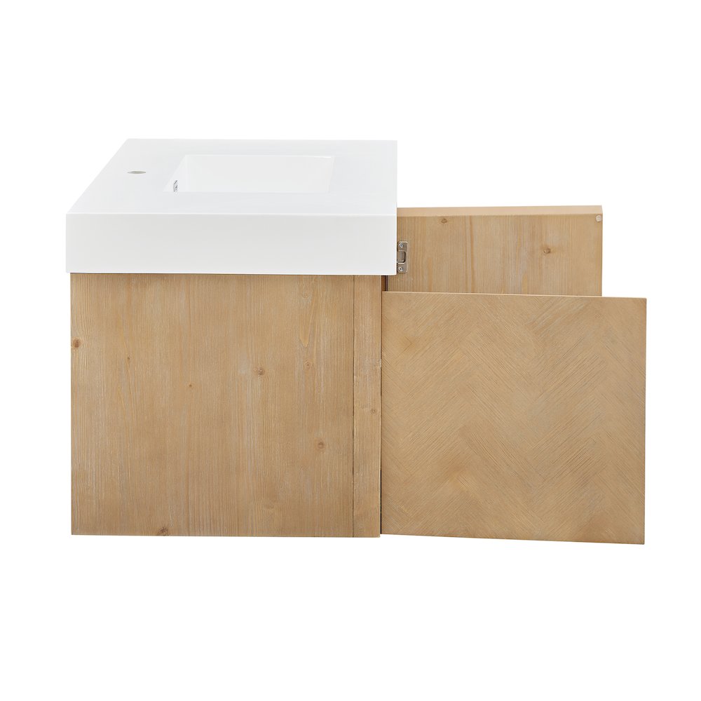 Single Bathroom Vanity in Light Brown White Artificial Drop-in Sink. Picture 2