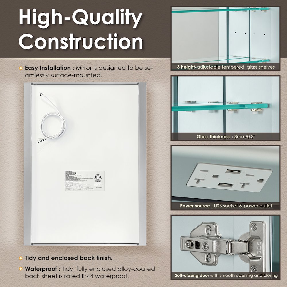 24"x32" Rectangular Bathroom Aluminum Mirror Medicine Cabinet. Picture 14
