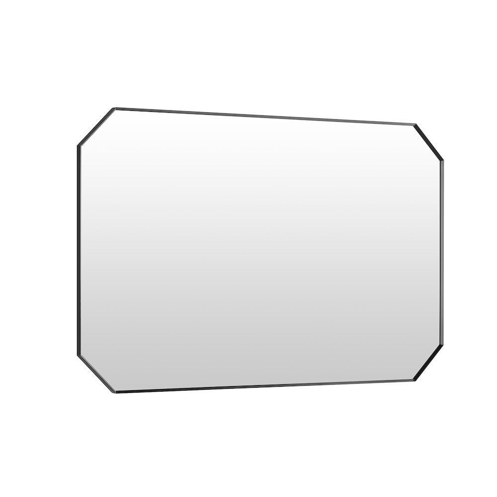 48"x30" Octagon Aluminum Framed in Matte Black Modern Bathroom Wall Mirror. Picture 1