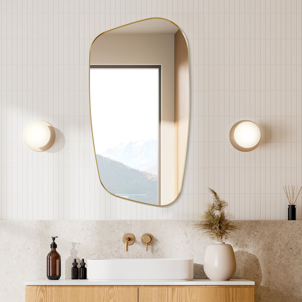 26"x48" Novelty Aluminum Framed in Brushed Gold Modern Bathroom Wall Mirror. Picture 5
