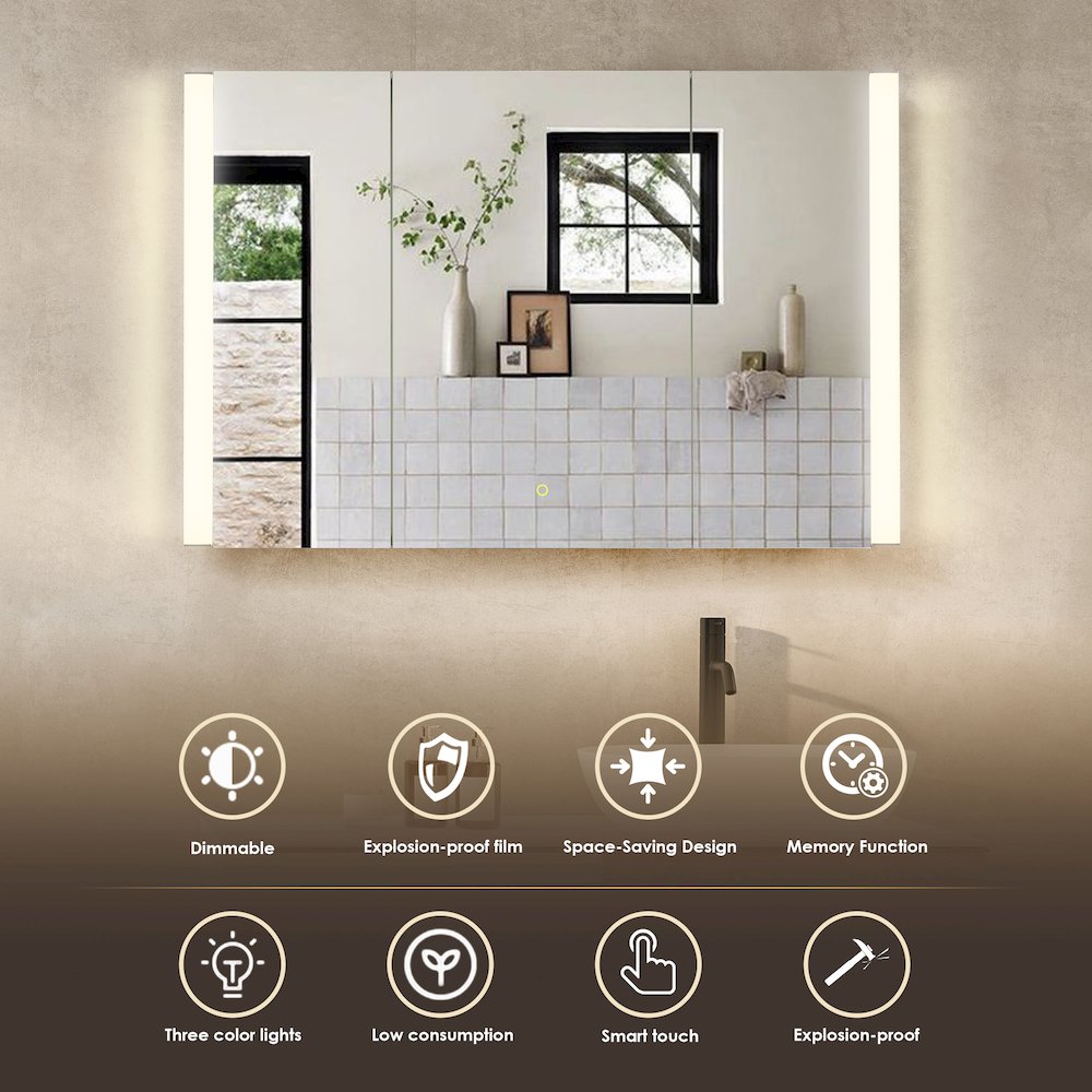 48"x32" Rectangular Bathroom Aluminum Mirror Medicine Cabinet. Picture 8