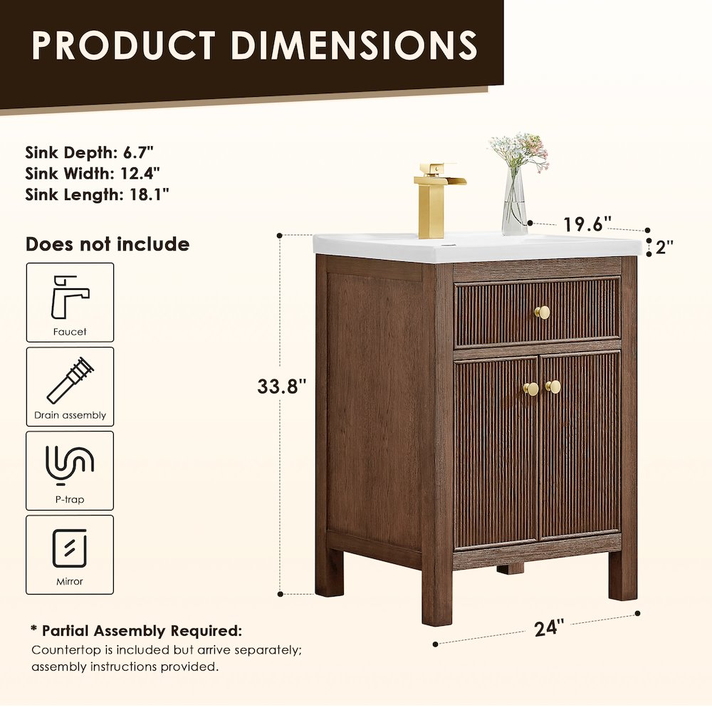 Cerrito 24" Single Bathroom Vanity in Brown Brushed Oak. Picture 12