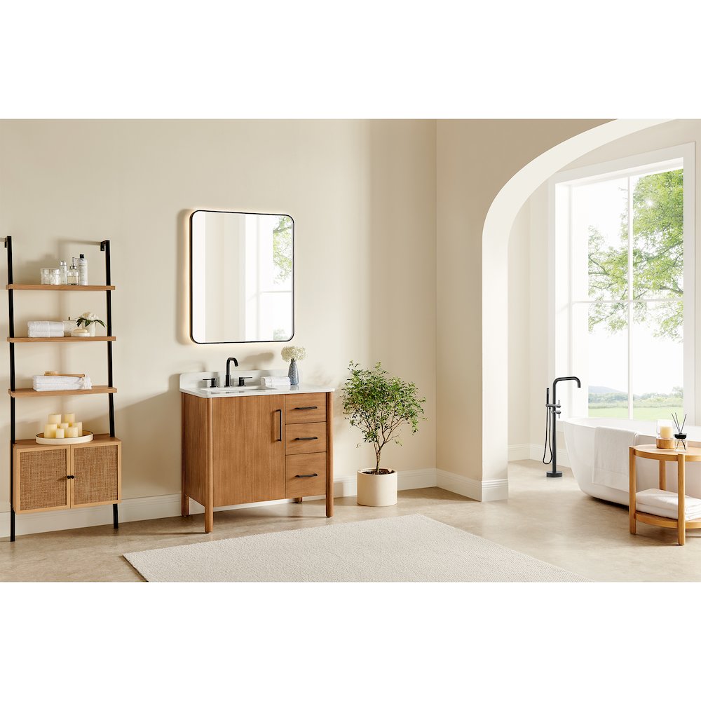 36" Single Bathroom Vanity in Mango Brown with Grain White. Picture 16