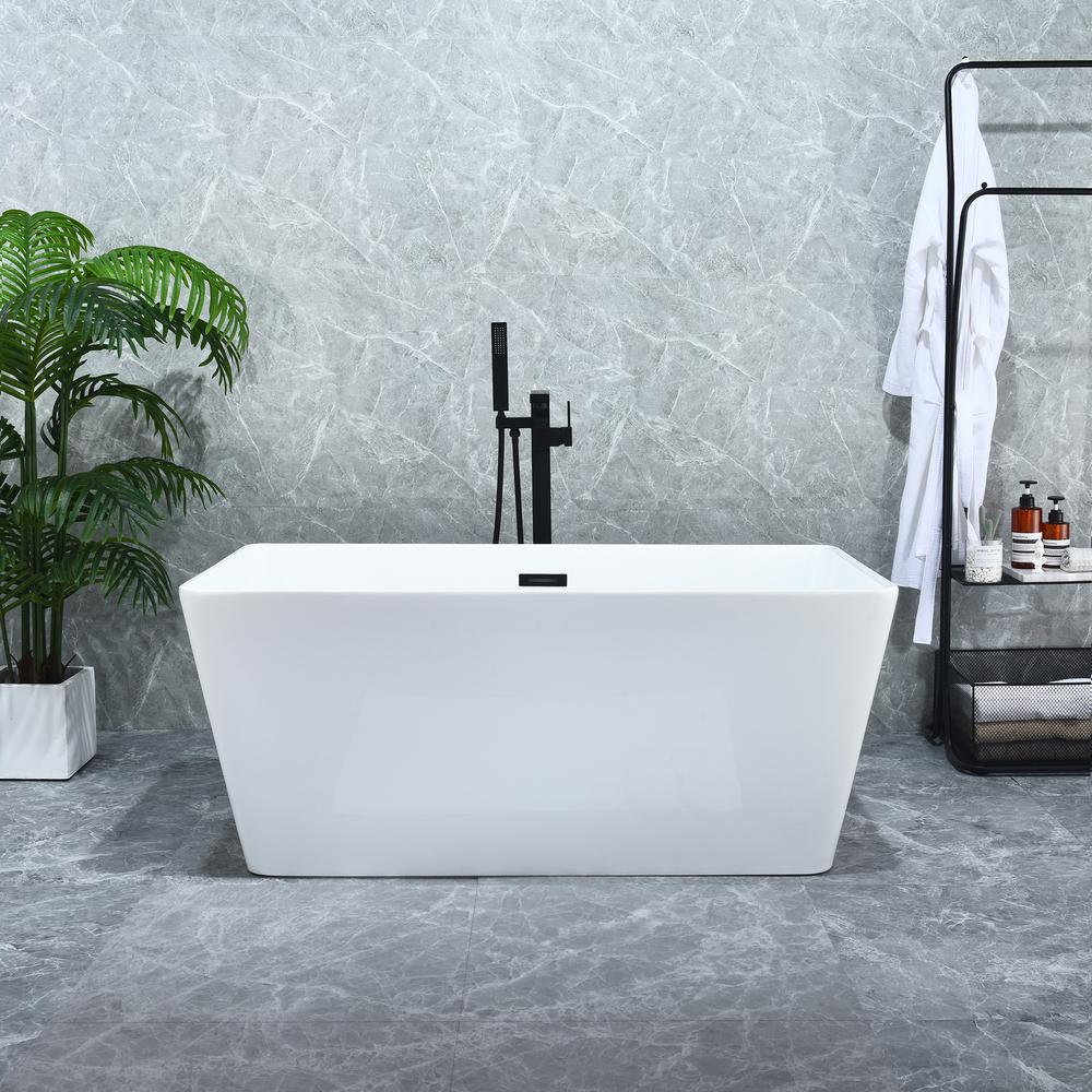 Regina 51" x 28" Flatbottom Freestanding Acrylic Soaking Bathtub in Glossy White. Picture 6