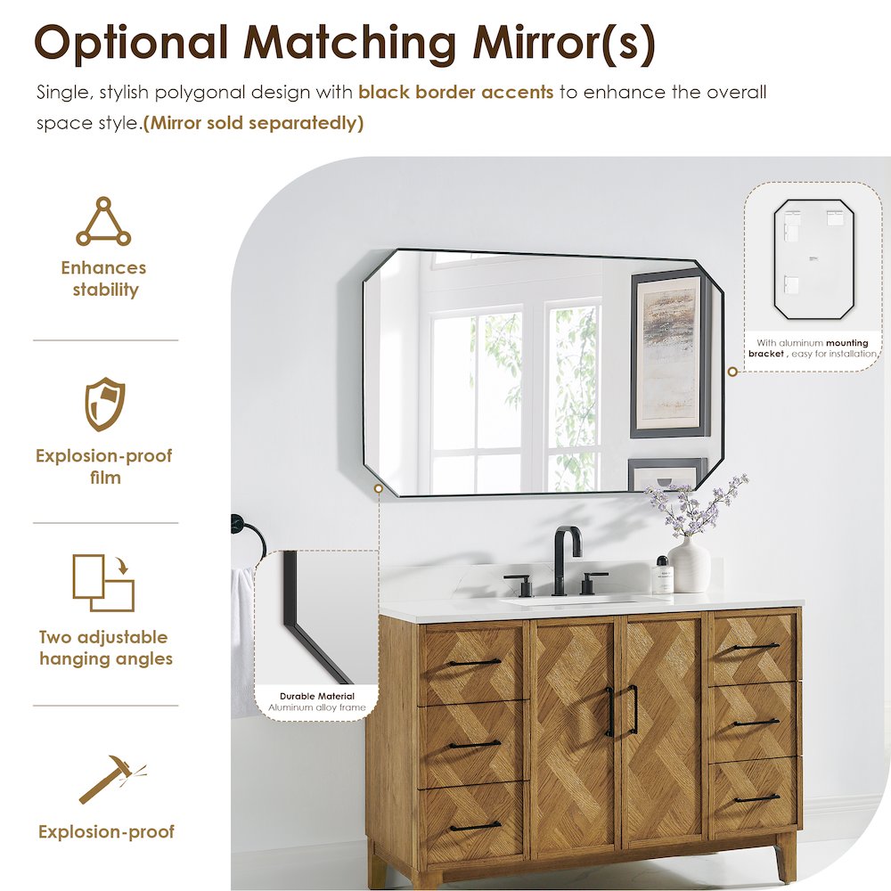 Clara 48" Single Bathroom Vanity in Weathered Brown. Picture 15