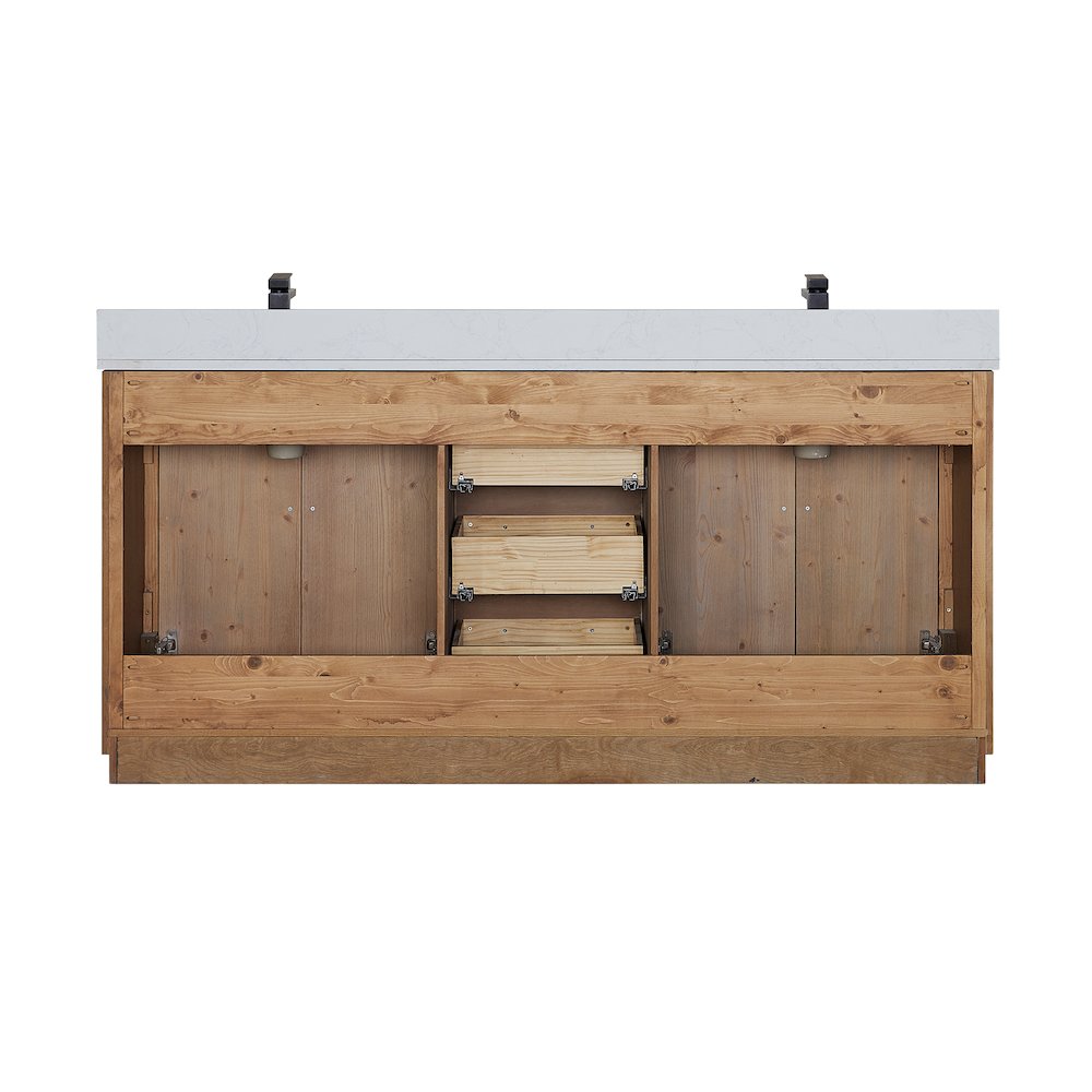72" Double Bathroom Vanity with Grain White Countertop without Mirror. Picture 13