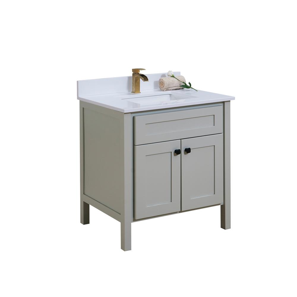 30 in. Composite Stone Vanity Top in Snow White with White Sink. Picture 5