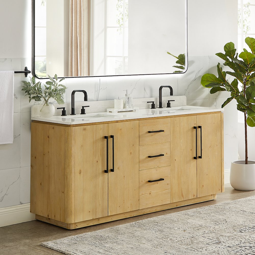72" Double Bathroom Vanity in Nature Brown with Grain White. Picture 3