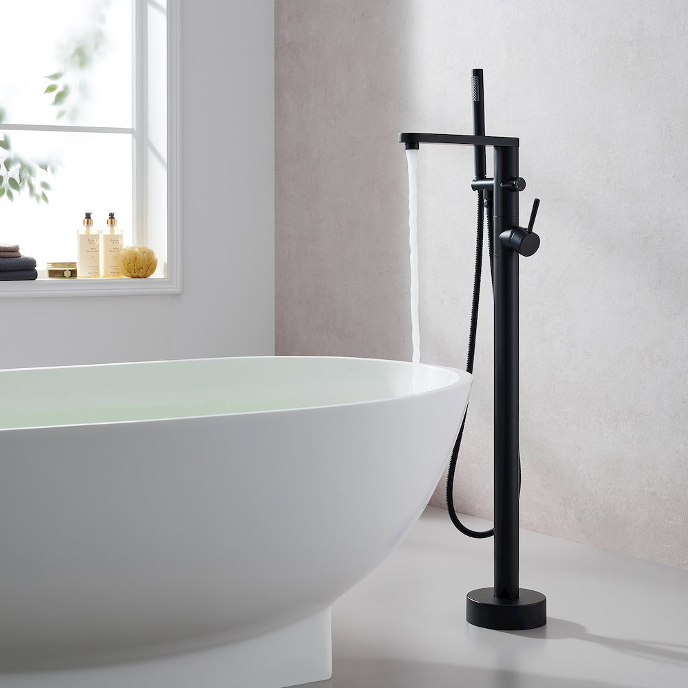Double Lever Handles Freestanding Floor Mounted Tub Filler. Picture 3