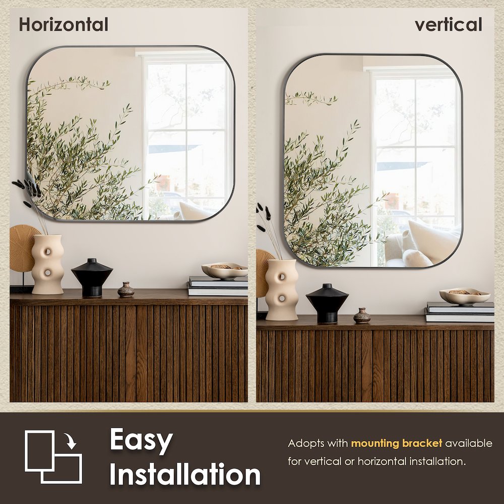 36x30" Rectangular Aluminum Framed in Gunmetal Modern Bathroom Wall Mirror. Picture 13