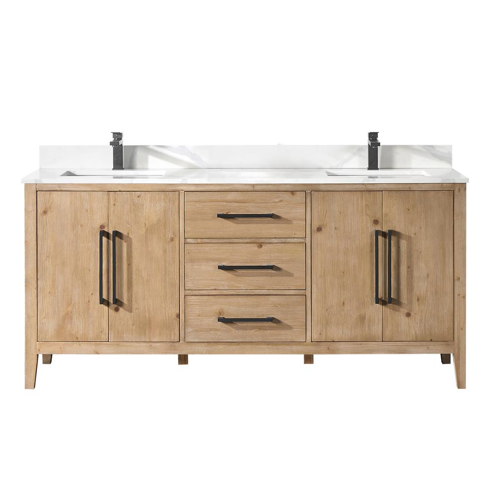 Double Bathroom Vanity in Weathered Fir with Stone Countertop without Mirror. Picture 1