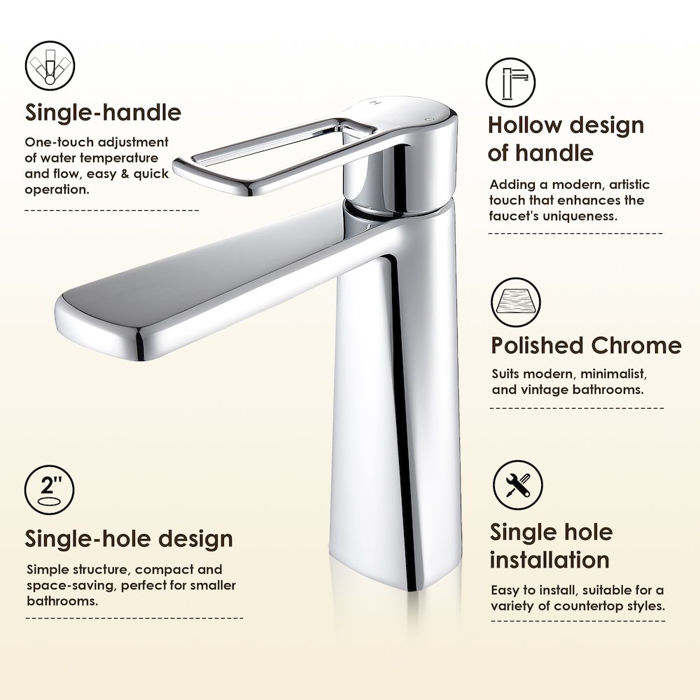 Single Hole Single-Handle Bathroom Faucet in Prolished Chrome. Picture 8