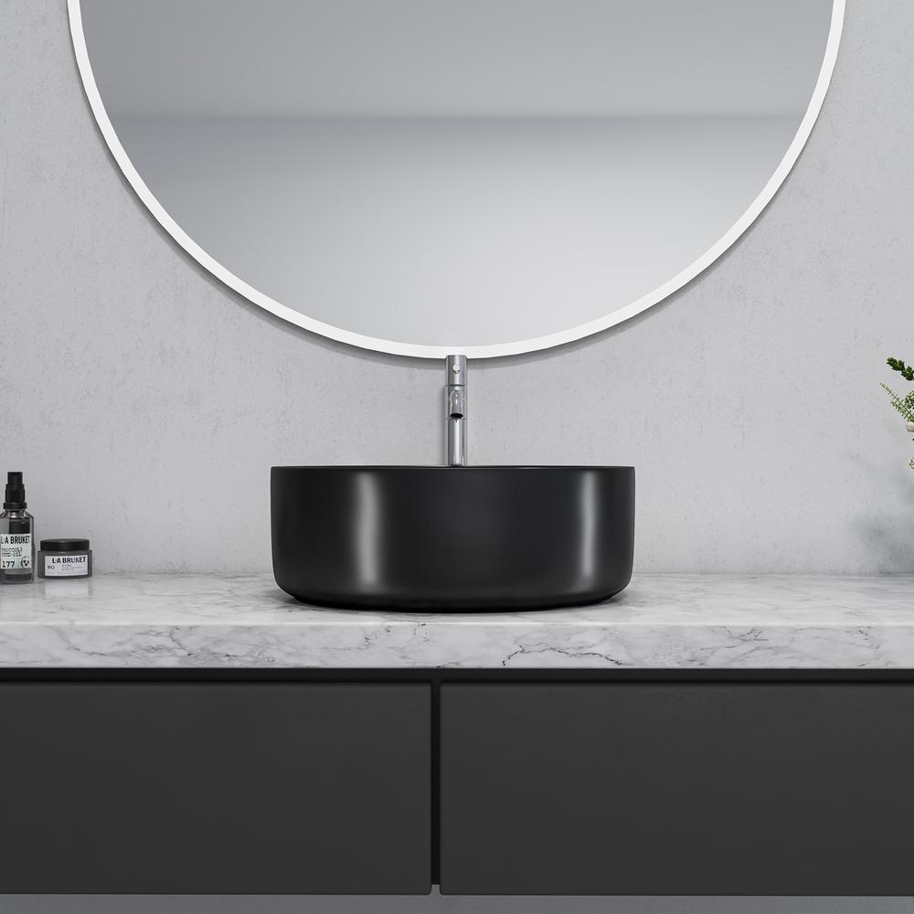 14 in. Round Black Finish Ceramic Vessel Bathroom Vanity Sink. Picture 7