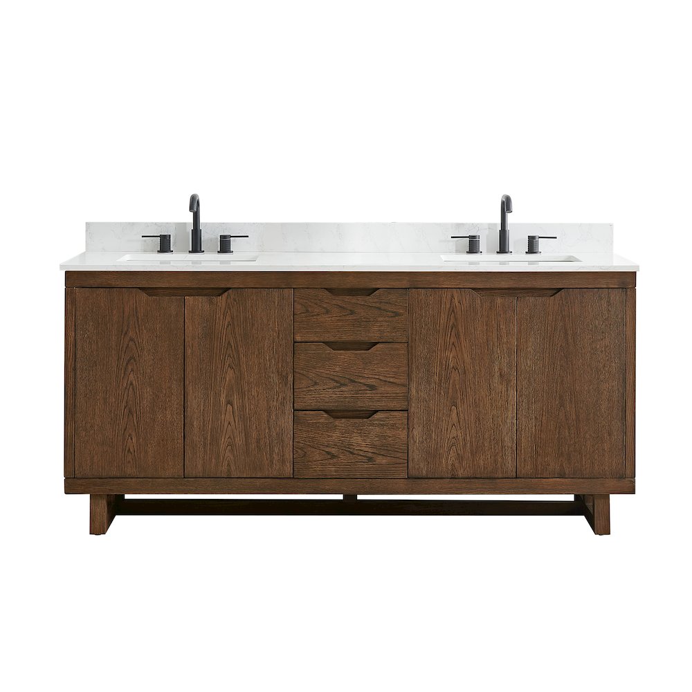 72" Double Bathroom Vanity in Brown Brushed Oak with Grain White. Picture 1