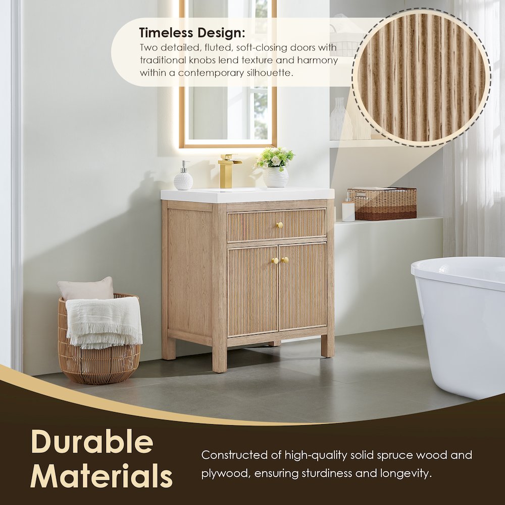 Cerrito 30" Single Bathroom Vanity in Natural Oak. Picture 6