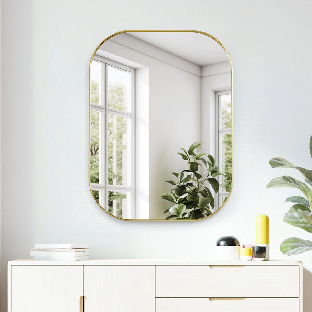 24x32" Rectangular Aluminum Framed in Brushed Gold Modern Bathroom Wall Mirror. Picture 4