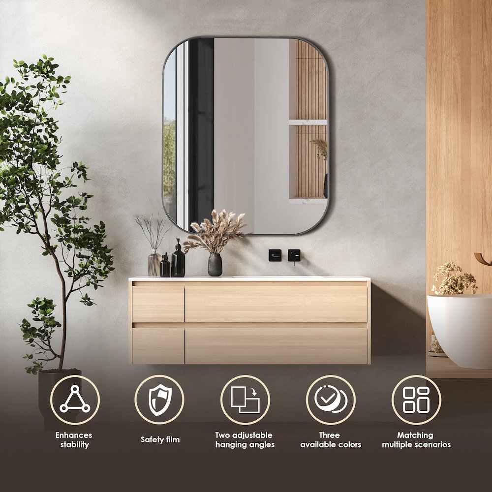 36x30" Rectangular Aluminum Framed in Gunmetal Modern Bathroom Wall Mirror. Picture 8