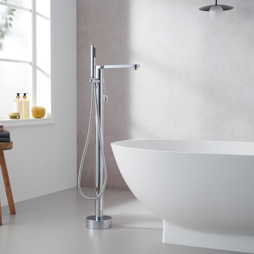Double Lever Handles Freestanding Floor Mounted Tub Filler. Picture 2