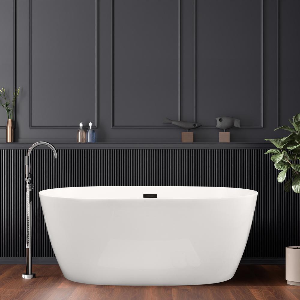 Rauris 59" x 28" Flatbottom Freestanding Acrylic Soaking Bathtub in Glossy White. Picture 11