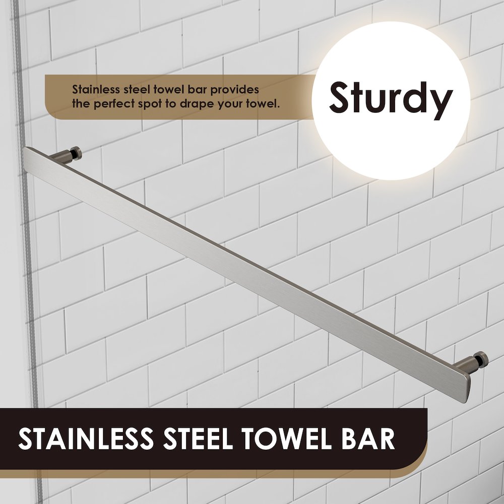 Pass Frameless Shower Door in Brushed Nickel with Clear Glass. Picture 11