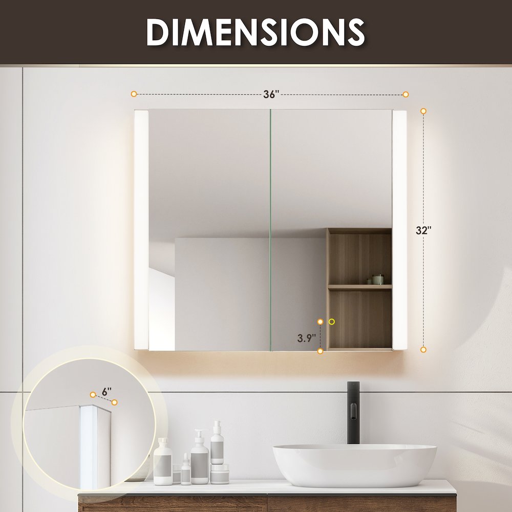 36"x32" Rectangular Bathroom Aluminum Mirror Medicine Cabinet. Picture 16