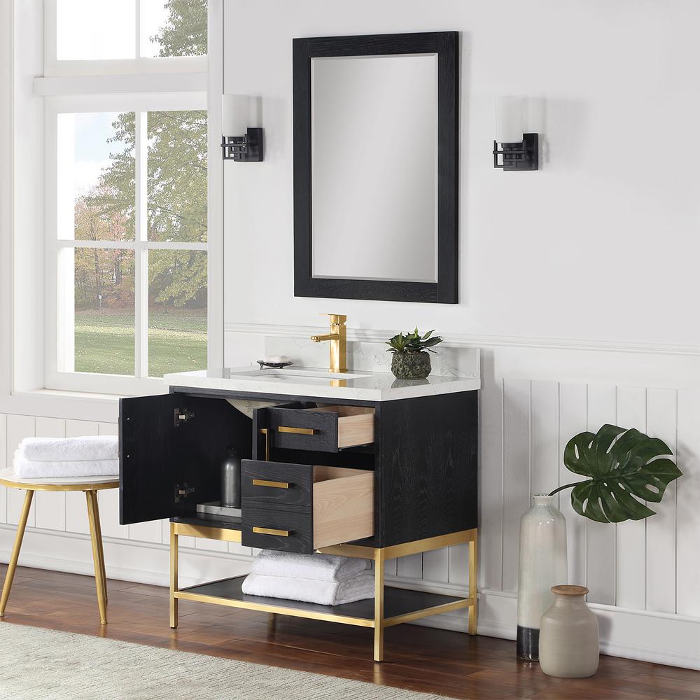 36" Single Bathroom Vanity Set in Black Oak with Mirror. Picture 5