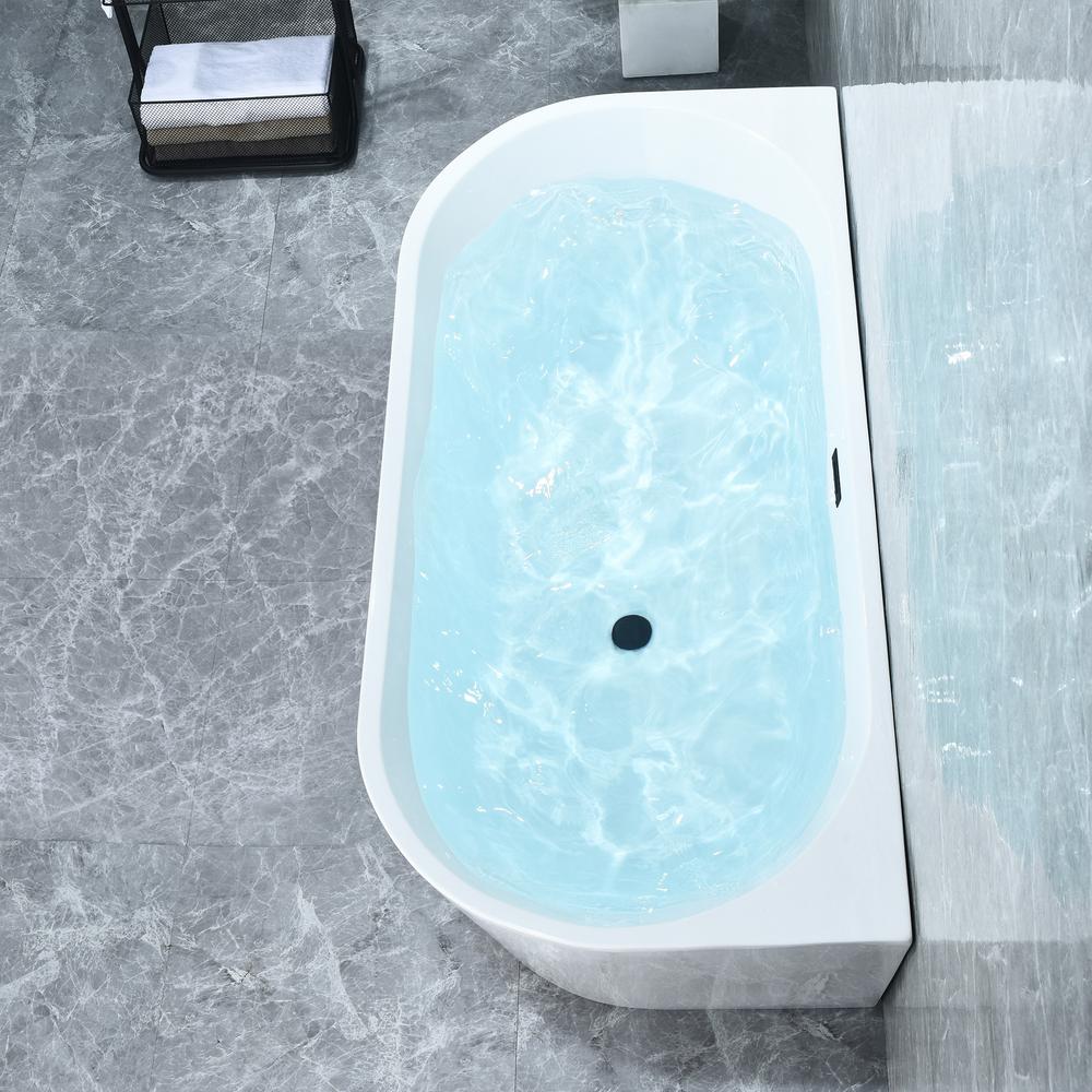 Satchi 67" x 32" Flatbottom Freestanding Acrylic Soaking Bathtub in Glossy White. Picture 13