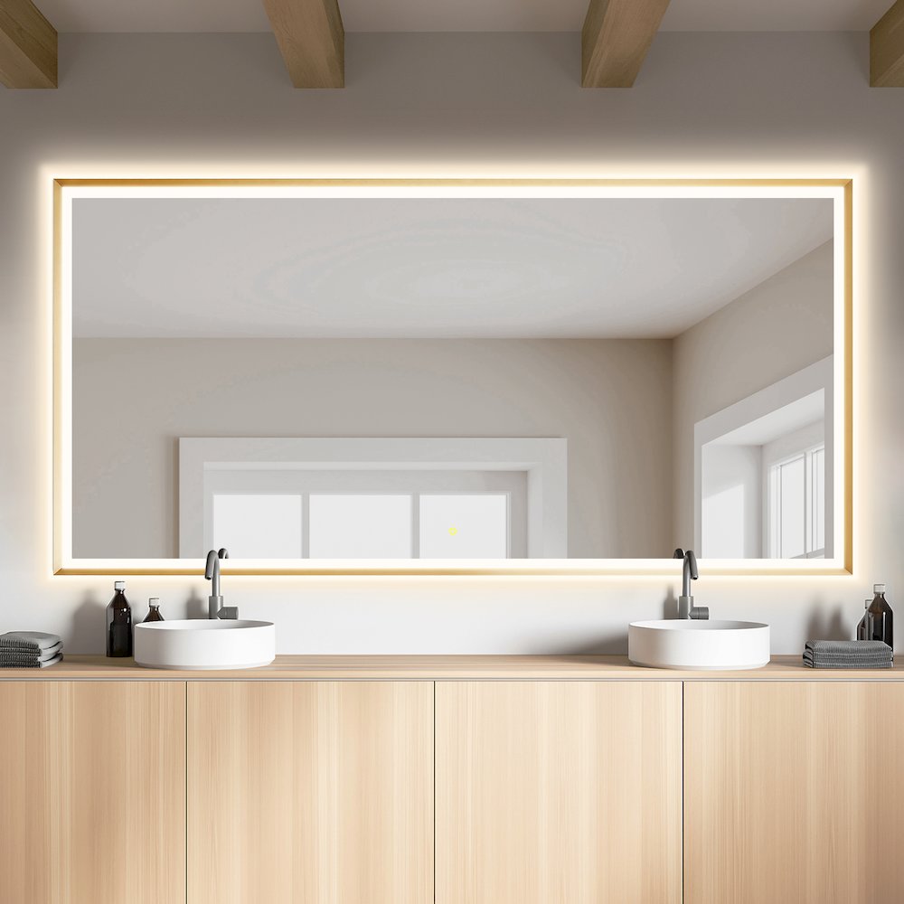 84"x42" Rectangular Wall Mirror in Brushed Gold Aluminum Framed. Picture 7