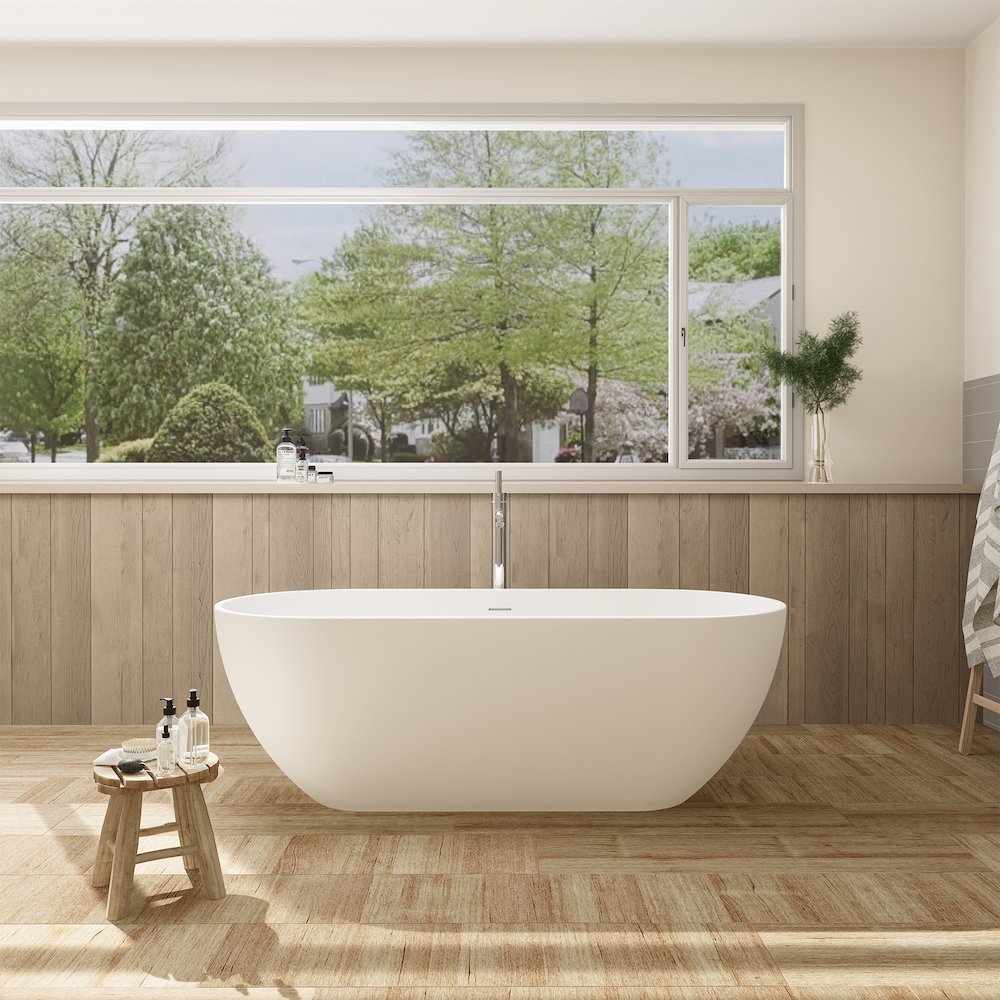 59" x 30" Solid Surface Soaking Bathtub and Integrated Overflow. Picture 7