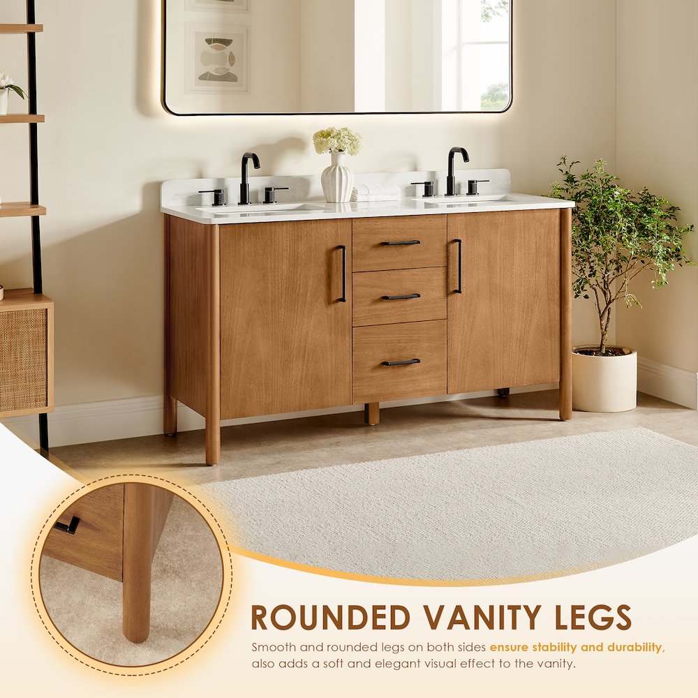 60" Double Bathroom Vanity in Mango Brown with Grain White. Picture 6