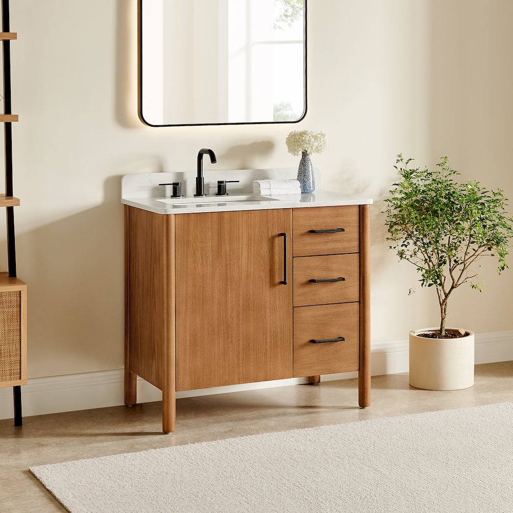 36" Single Bathroom Vanity in Mango Brown with Grain White. Picture 3