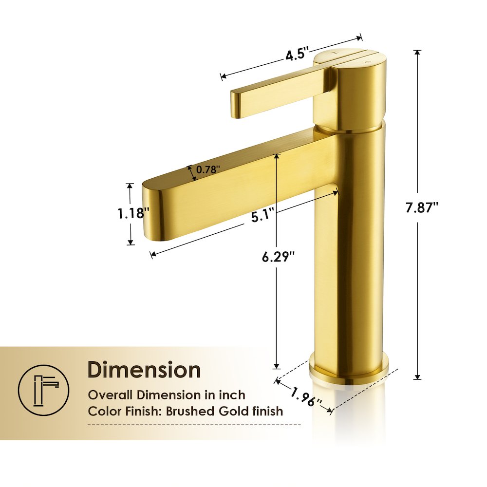 Single Hole Single-Handle Bathroom Faucet in Brushed Gold. Picture 11