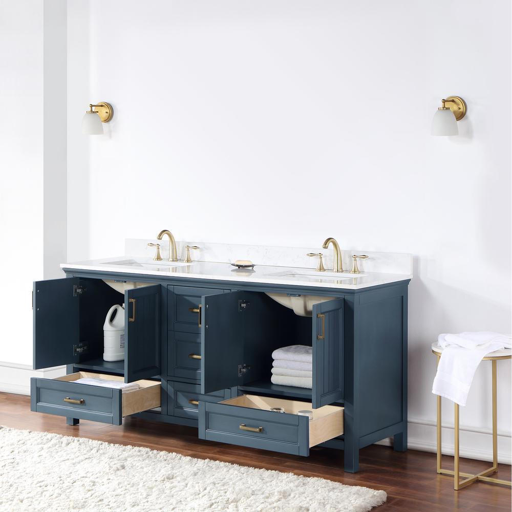72" Double Bathroom Vanity Set in Classic Blue without Mirror. Picture 6