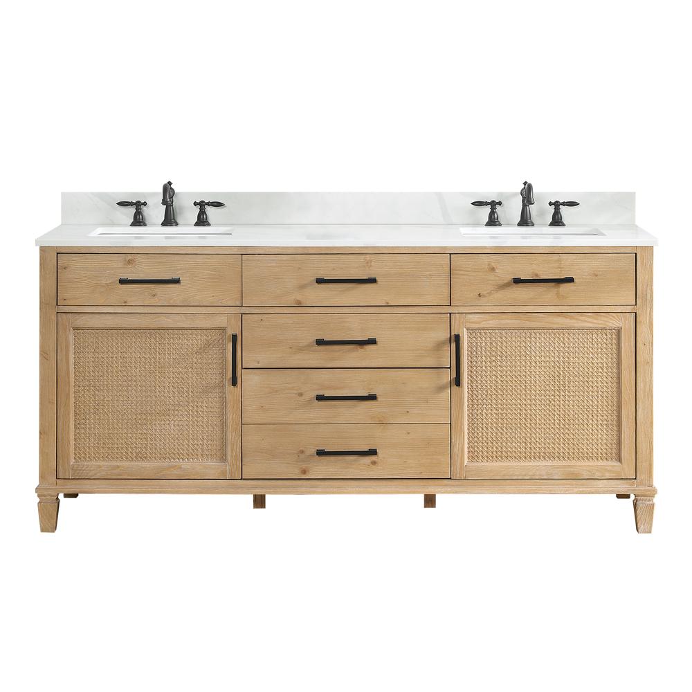 Double Bathroom Vanity in Weathered Fir with Quartz Countertop without Mirror. Picture 1