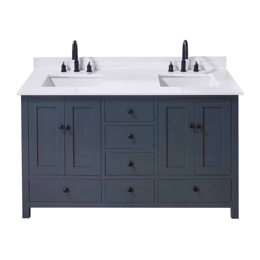 61. in Composite Stone Vanity Top in Snow White with Double White Sink. Picture 4