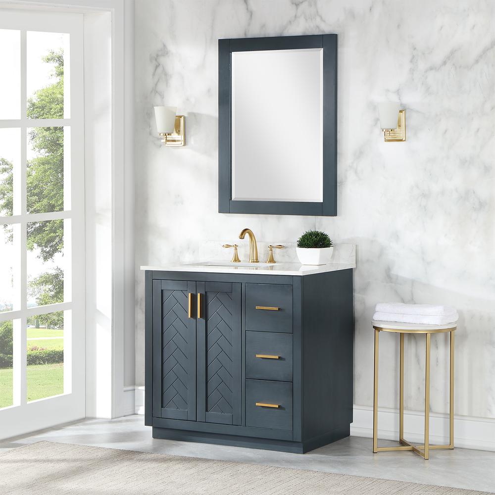 36" Single Bathroom Vanity Set in Classic Blue with Mirror. Picture 4