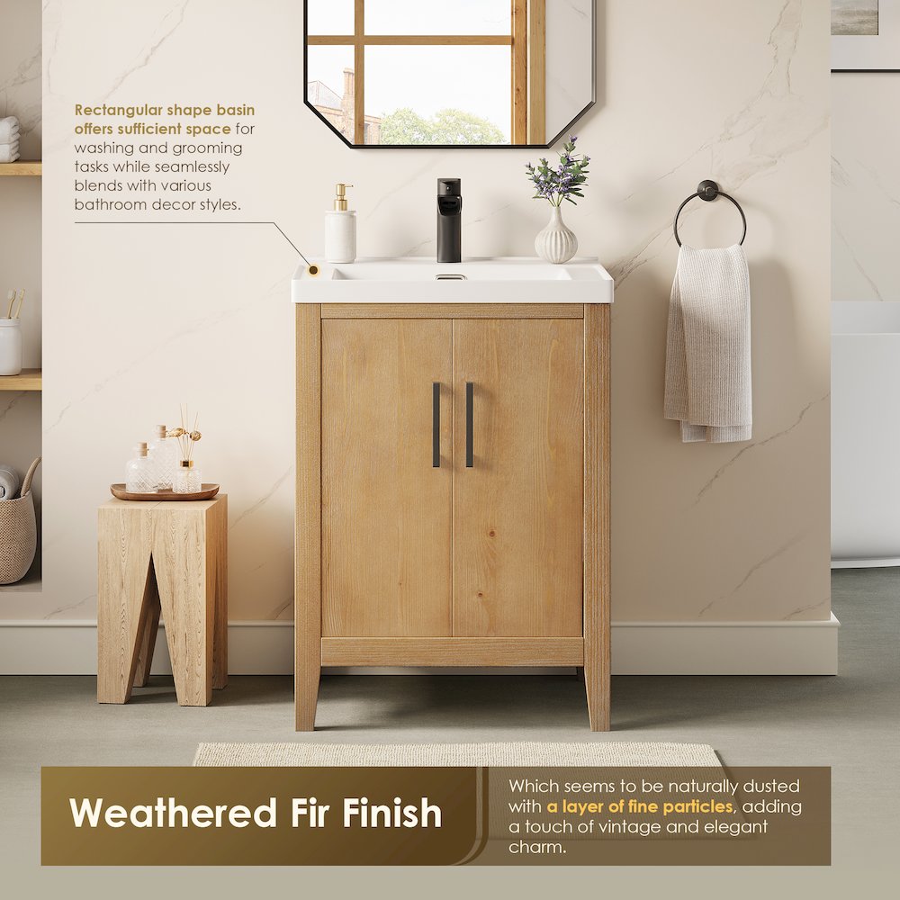 24" Single Bathroom Vanity in with White Ceramic Intergated Sink with Mirror. Picture 9