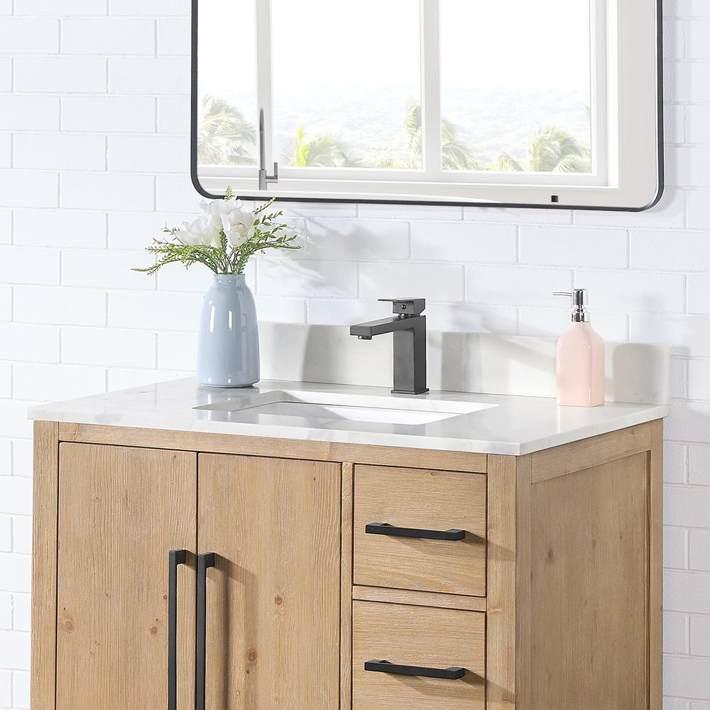 Arbios 36. in Quartz Stone Vanity Top in Calacatta White with White Sink. Picture 5