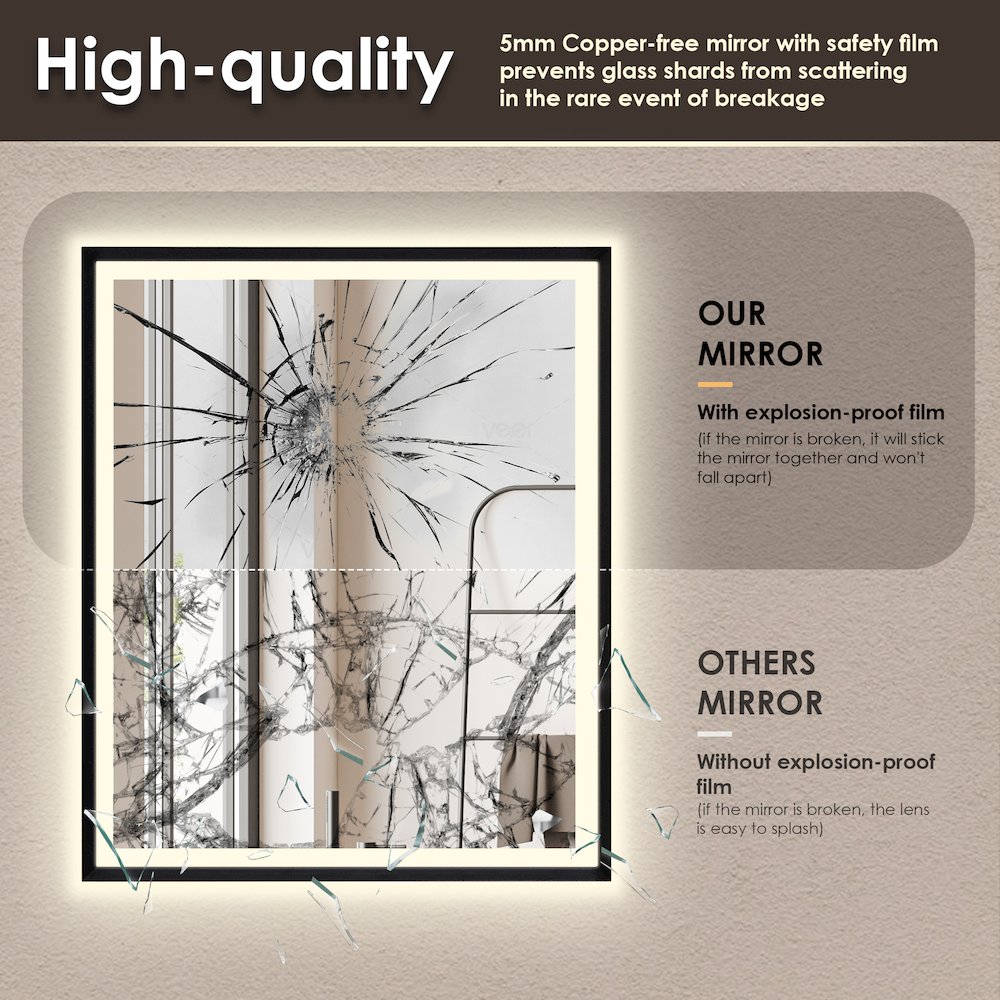 36"x30" Rectangular Wall Mirror in Matte Black Aluminum Framed. Picture 11