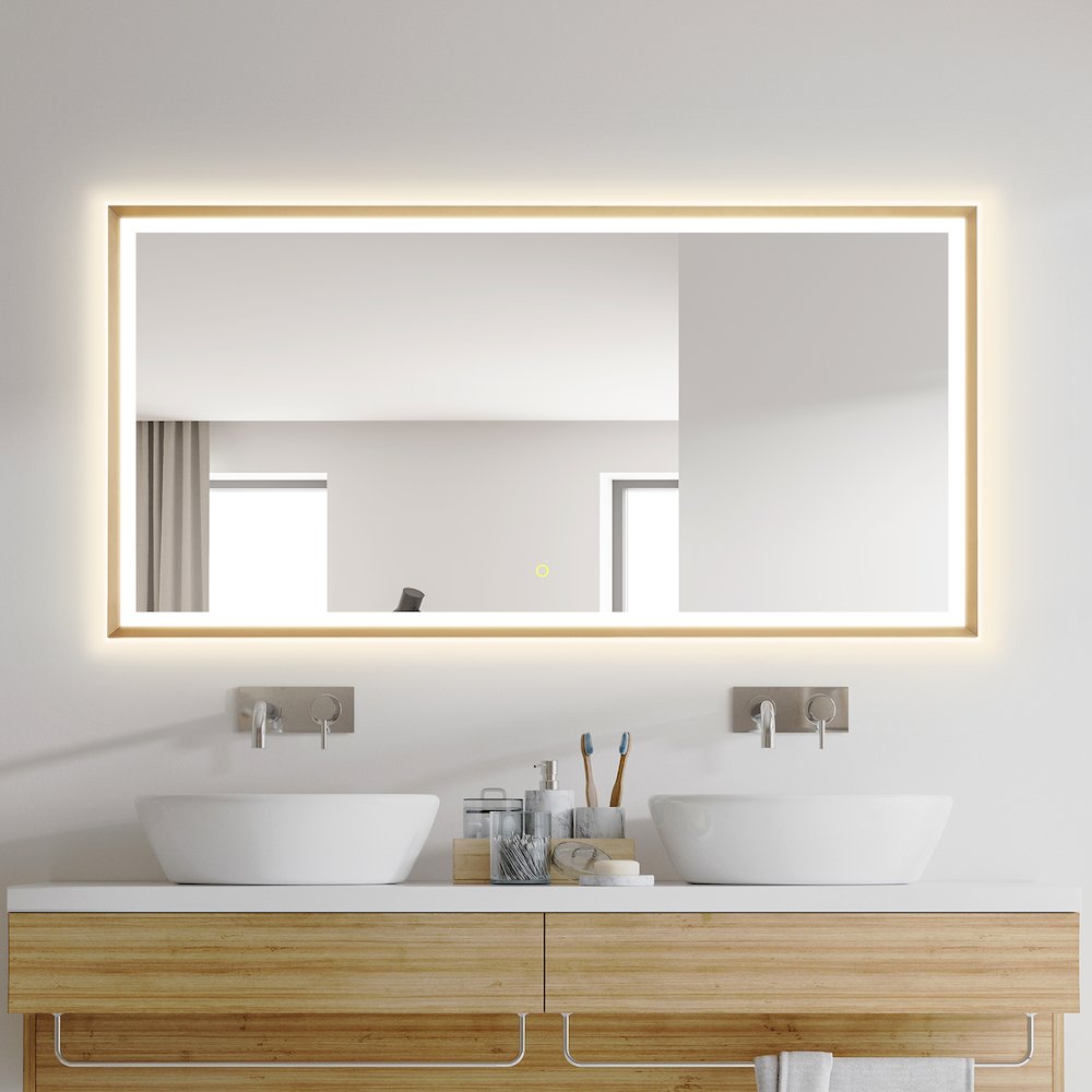 60"x30" Rectangular Wall Mirror in Brushed Gold Aluminum Framed. Picture 6