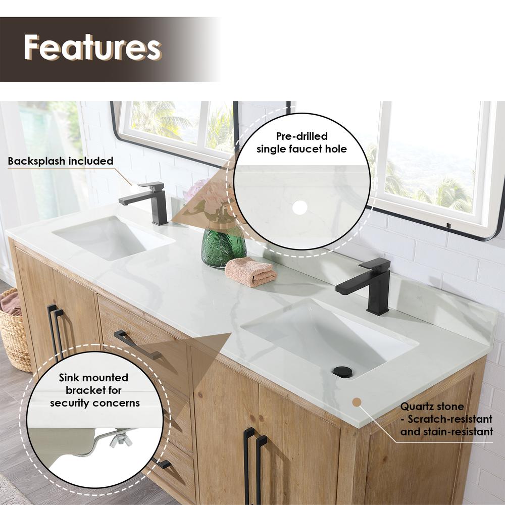 Double Bathroom Vanity in Weathered Fir with Stone Countertop with Mirror. Picture 5