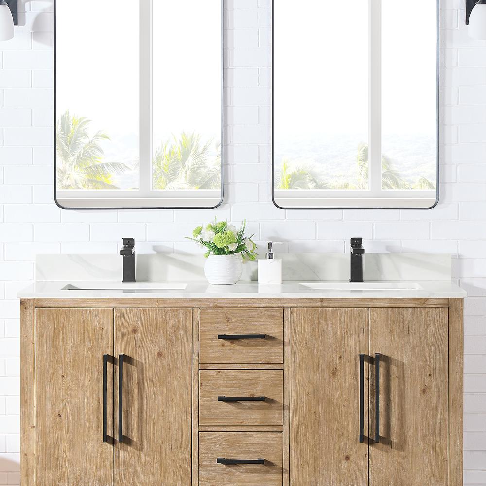 Arbios 60. in Quartz Stone Vanity Top in Calacatta White with White Sink. Picture 4