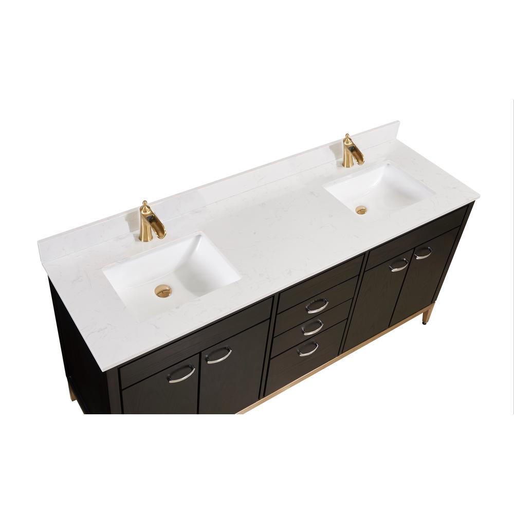 73 in. Composite Stone Vanity Top in Jazz White with White Sink. Picture 11