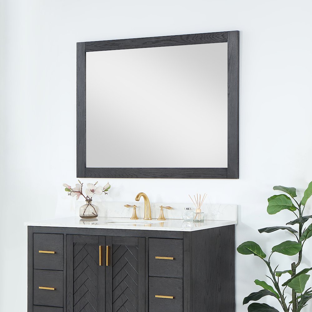48" Rectangular Bathroom Wood Framed Wall Mirror in Brown Oak. Picture 4