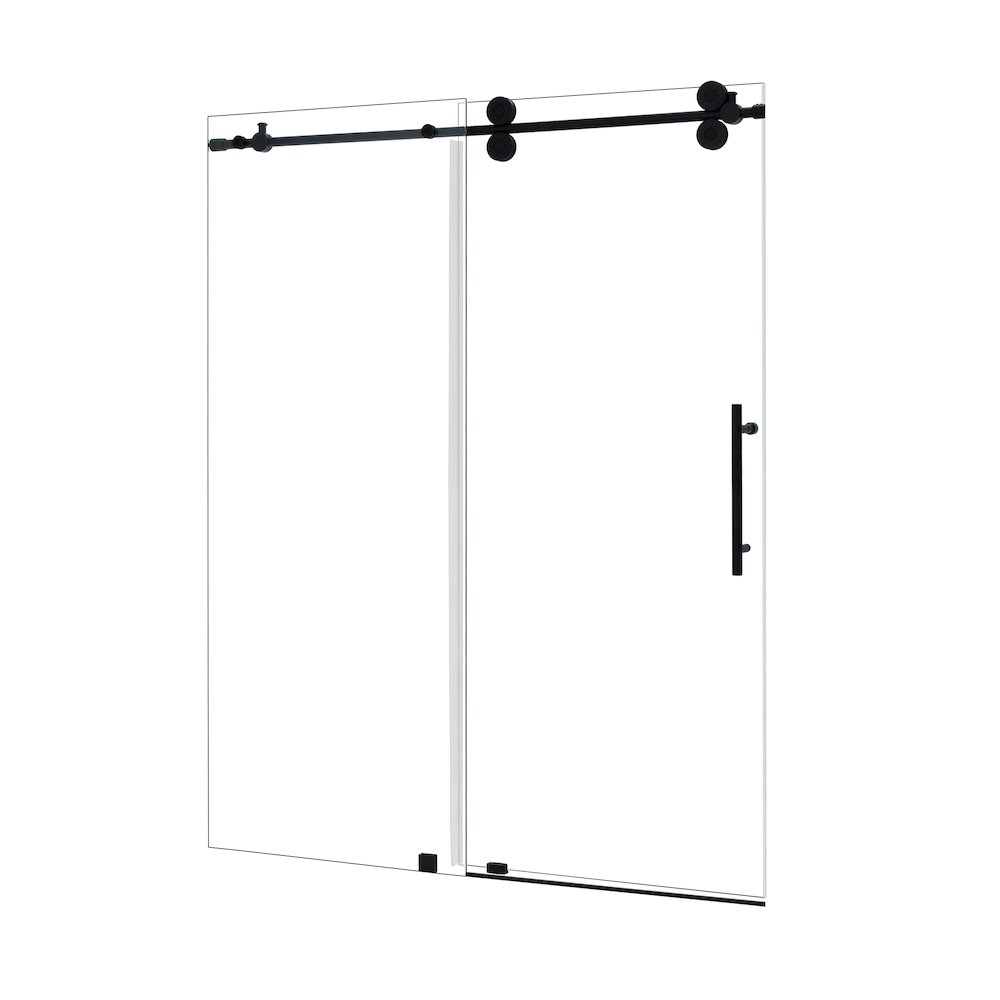 Single Sliding Frameless Shower Door in Matte Black with Clear Glass. Picture 2