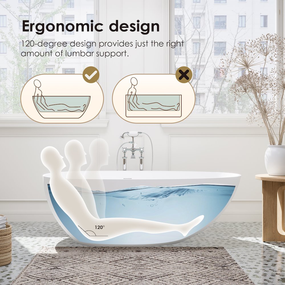 67" x 34" Solid Surface Soaking Bathtub and Integrated Overflow. Picture 14
