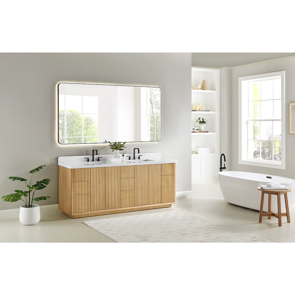 84" Double Bathroom Vanity in Washed Light Brown with Grain White. Picture 15