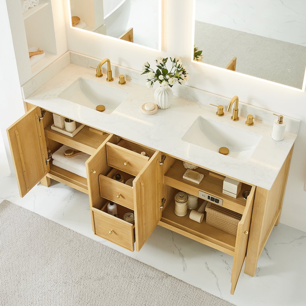 Cedar 72" Double Bathroom Vanity in Natural Wood. Picture 5