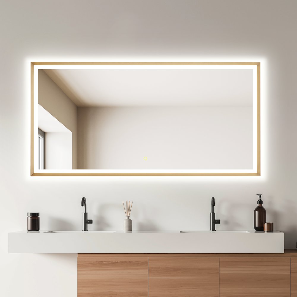 60"x30" Rectangular Wall Mirror in Brushed Gold Aluminum Framed. Picture 7